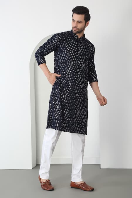 Aham-Vayam Black Cotton Sequins, Embroidery Kurta Set With Pant Online at Aza Fashions Aham-Vayam_Black Cotton Sequins, Embroidery Kurta Set With Pant _Online_at_Aza_Fashions