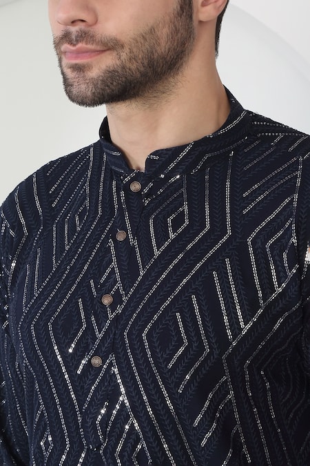 Aham-Vayam Black Cotton Sequins, Embroidery Kurta Set With Pant at Aza Fashions Aham-Vayam_Black Cotton Sequins, Embroidery Kurta Set With Pant _at_Aza_Fashions