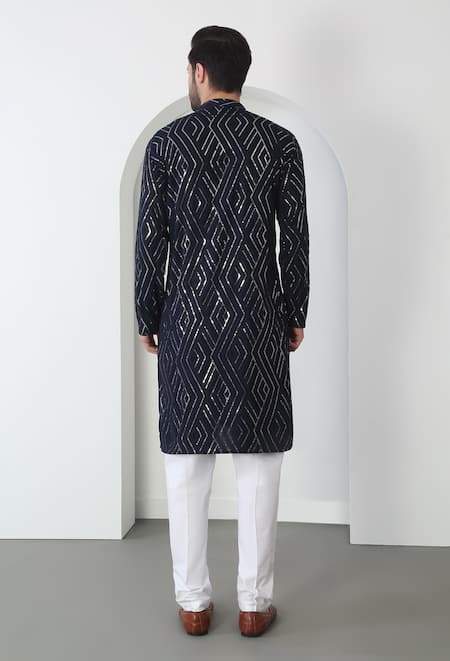 Shop Aham-Vayam Black Cotton Sequins, Embroidery Kurta Set With Pant at Aza Fashions Shop_Aham-Vayam_Black Cotton Sequins, Embroidery Kurta Set With Pant _at_Aza_Fashions