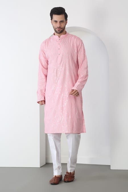 Buy Aham-Vayam Pink Cotton Sequins, Embroidery Barfi Kurta Set Online at Aza Fashions Buy_Aham-Vayam_Pink Cotton Sequins, Embroidery Barfi Kurta Set _Online_at_Aza_Fashions