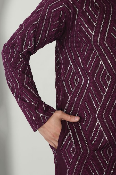 Buy Aham-Vayam Wine Cotton Sequins, Embroidery Barfi Kurta Set Online at Aza Fashions Buy_Aham-Vayam_Wine Cotton Sequins, Embroidery Barfi Kurta Set _Online_at_Aza_Fashions