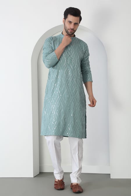 Aham-Vayam Chandra Barfi Embroidered Straight Kurta & Pant Set 