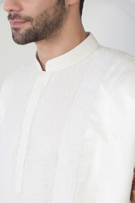 Aham-Vayam White Cotton Embroidery Floral Thread Kurta Set at Aza Fashions Aham-Vayam_White Cotton Embroidery Floral Thread Kurta Set _at_Aza_Fashions