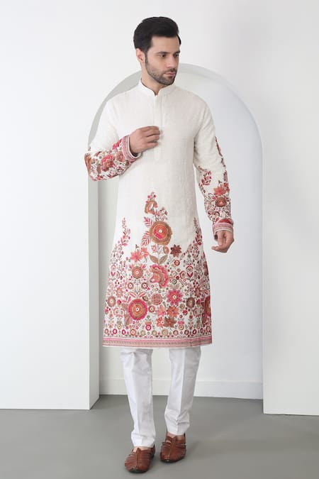 Buy Aham-Vayam White Cotton Embroidery Floral Thread Kurta Set Buy_Aham-Vayam_White Cotton Embroidery Floral Thread Kurta Set