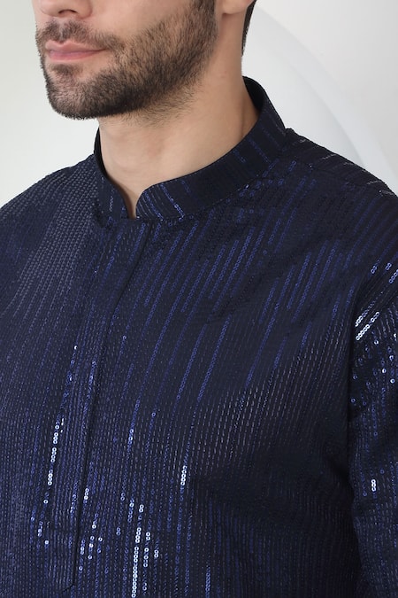 Aham-Vayam Blue Cotton Embroidery, Sequins Thread Kurta Set With Dupatta at Aza Fashions Aham-Vayam_Blue Cotton Embroidery, Sequins Thread Kurta Set With Dupatta _at_Aza_Fashions