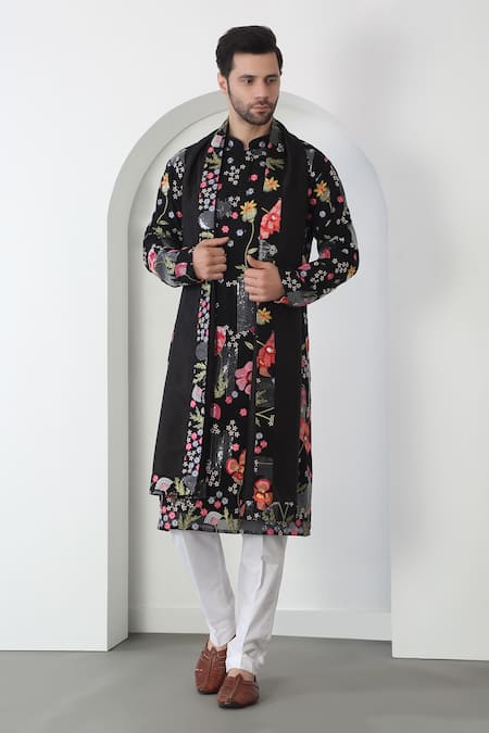 Aham-Vayam Black Cotton Sequins, Embroidery Pushp Utsav Kurta Set Online at Aza Fashions Aham-Vayam_Black Cotton Sequins, Embroidery Pushp Utsav Kurta Set _Online_at_Aza_Fashions