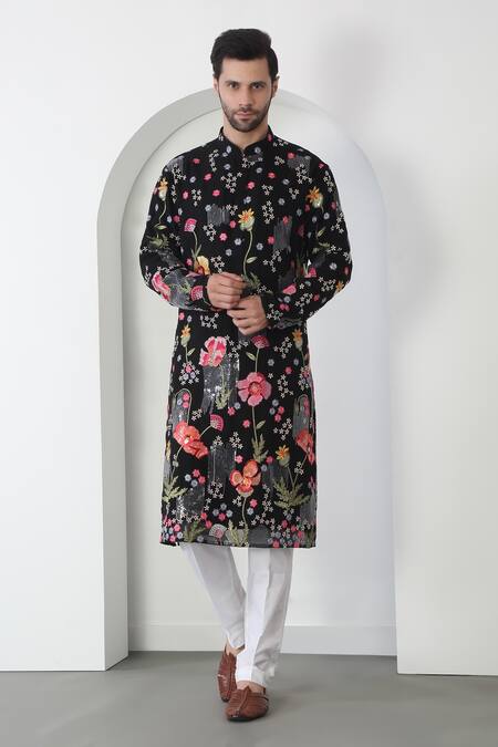 Buy Aham-Vayam Black Cotton Sequins, Embroidery Pushp Utsav Kurta Set Online at Aza Fashions Buy_Aham-Vayam_Black Cotton Sequins, Embroidery Pushp Utsav Kurta Set _Online_at_Aza_Fashions