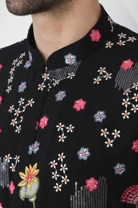 Buy Aham-Vayam Black Cotton Sequins, Embroidery Pushp Utsav Kurta Set Buy_Aham-Vayam_Black Cotton Sequins, Embroidery Pushp Utsav Kurta Set