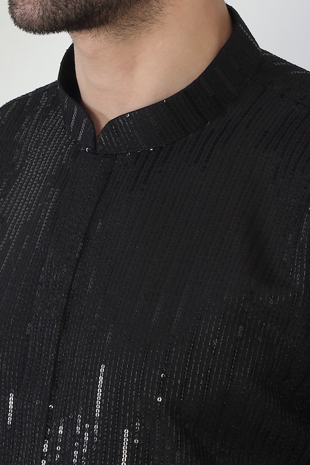 Buy Aham-Vayam Black Cotton Embroidery, Sequins Floral Thread Kurta Set Buy_Aham-Vayam_Black Cotton Embroidery, Sequins Floral Thread Kurta Set