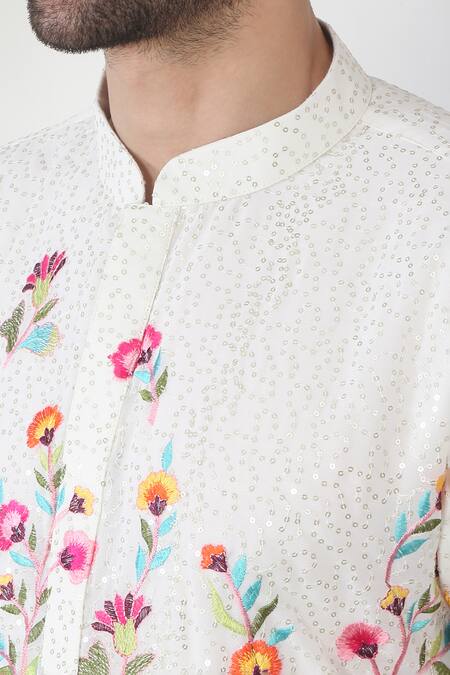 Buy Aham-Vayam White Cotton Sequins, Embroidery Eden Thread Kurta Set Online at Aza Fashions Buy_Aham-Vayam_White Cotton Sequins, Embroidery Eden Thread Kurta Set _Online_at_Aza_Fashions