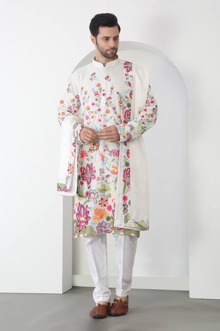 Aham-Vayam White Cotton Sequins, Embroidery Eden Thread Kurta Set at Aza Fashions Aham-Vayam_White Cotton Sequins, Embroidery Eden Thread Kurta Set _at_Aza_Fashions