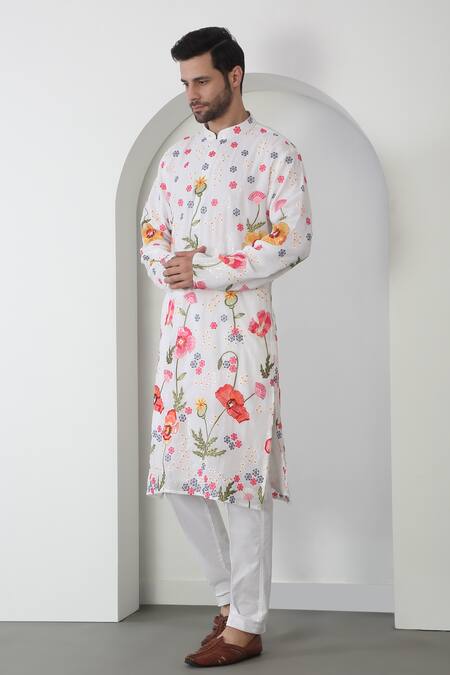 Aham-Vayam White Cotton Sequins, Embroidery Kurta Set Online at Aza Fashions Aham-Vayam_White Cotton Sequins, Embroidery Kurta Set _Online_at_Aza_Fashions