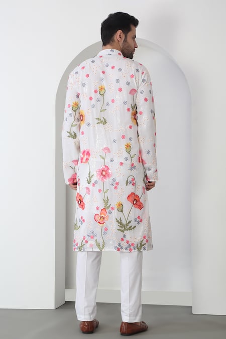 Shop Aham-Vayam White Cotton Sequins, Embroidery Kurta Set at Aza Fashions Shop_Aham-Vayam_White Cotton Sequins, Embroidery Kurta Set _at_Aza_Fashions