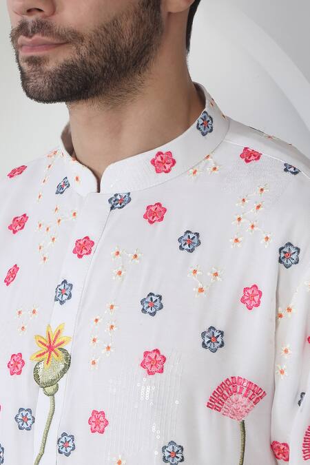 Aham-Vayam White Cotton Sequins, Embroidery Kurta Set at Aza Fashions Aham-Vayam_White Cotton Sequins, Embroidery Kurta Set _at_Aza_Fashions