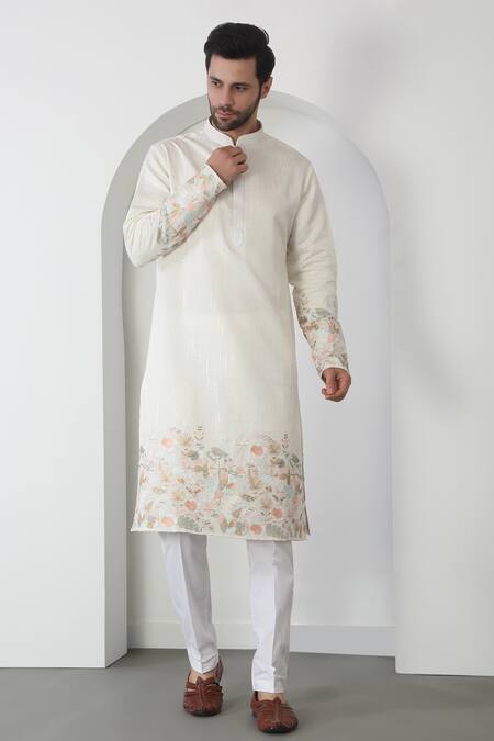Aham-Vayam Off White Cotton Sequins, Embroidery Floral Thread Kurta Set Online at Aza Fashions Aham-Vayam_Off White Cotton Sequins, Embroidery Floral Thread Kurta Set _Online_at_Aza_Fashions