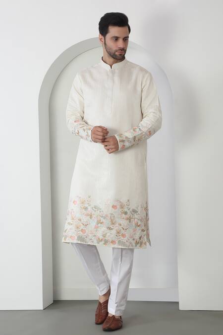 Buy Aham-Vayam Off White Cotton Sequins, Embroidery Floral Thread Kurta Set Online at Aza Fashions Buy_Aham-Vayam_Off White Cotton Sequins, Embroidery Floral Thread Kurta Set _Online_at_Aza_Fashions