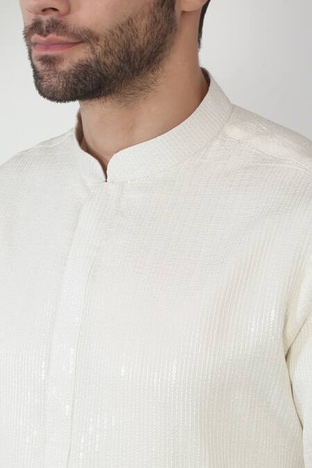 Aham-Vayam Off White Cotton Sequins, Embroidery Floral Thread Kurta Set at Aza Fashions Aham-Vayam_Off White Cotton Sequins, Embroidery Floral Thread Kurta Set _at_Aza_Fashions