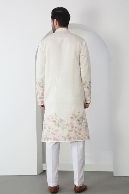 Shop Aham-Vayam Off White Cotton Sequins, Embroidery Floral Thread Kurta Set at Aza Fashions Shop_Aham-Vayam_Off White Cotton Sequins, Embroidery Floral Thread Kurta Set _at_Aza_Fashions