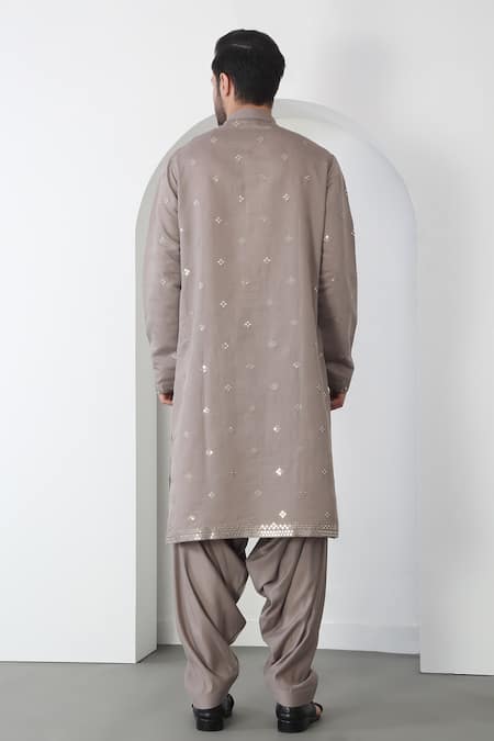 Shop Aham-Vayam Gray Cotton Embroidery, Mirrors Grey Kurta Patiala Set at Aza Fashions Shop_Aham-Vayam_Gray Cotton Embroidery, Mirrors Grey Kurta Patiala Set _at_Aza_Fashions