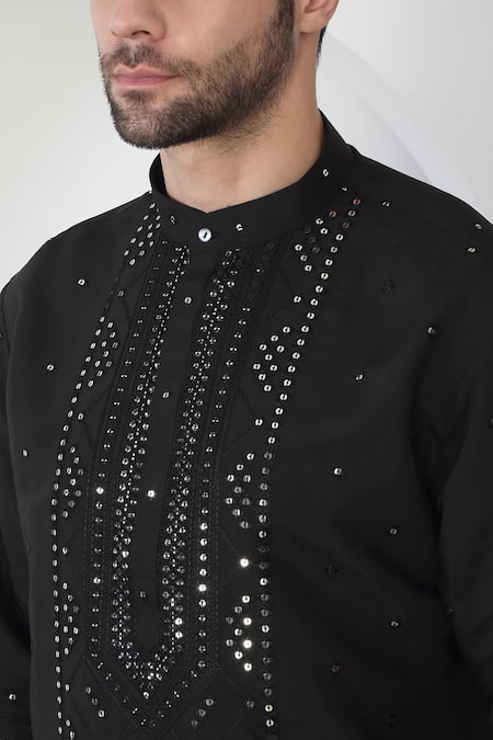 Aham-Vayam Black Cotton Sequins, Embroidery Kurta Set at Aza Fashions Aham-Vayam_Black Cotton Sequins, Embroidery Kurta Set _at_Aza_Fashions