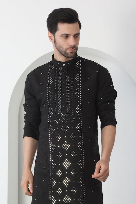 Buy Aham-Vayam Black Cotton Sequins, Embroidery Kurta Set Buy_Aham-Vayam_Black Cotton Sequins, Embroidery Kurta Set
