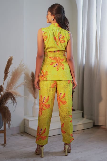 Label Flamingo By Vrinda Lime Lily Waist Coat & Pant Set 
