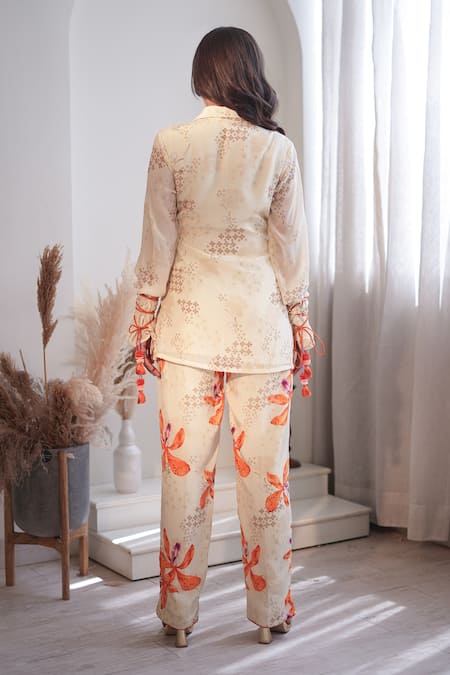 Label Flamingo By Vrinda Lilly Print Angarkha Jacket & Pant Set 