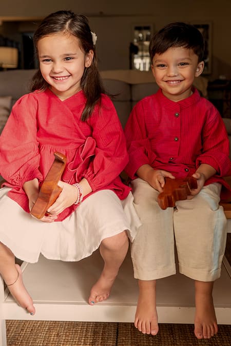 Love The World Today Red Cotton Wrap Tie-up Peplum Top And Skirt Set Online at Aza Fashions Love The World Today_Red Cotton Wrap Tie-up Peplum Top And Skirt Set _Online_at_Aza_Fashions