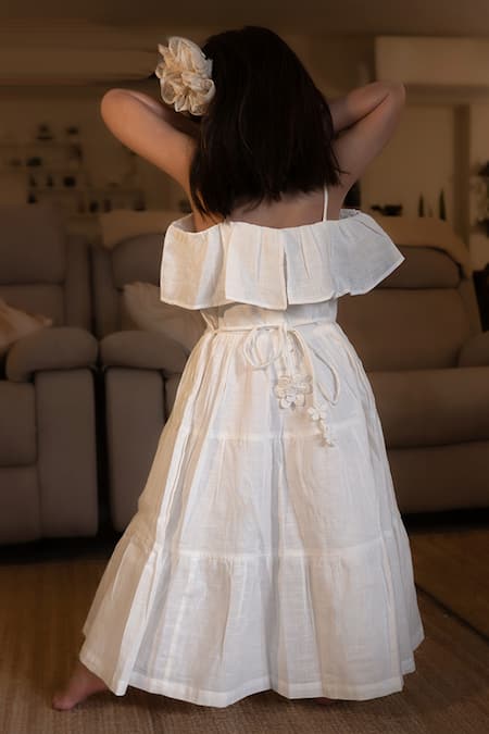 Love The World Today White Handwoven Cotton Tiered Maxi Dress 