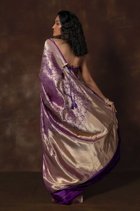 Shop_Vishwa By Pinki Sinha X AZA_Purple Silk Embroidery Handwoven Banarasi Saree _at_Aza_Fashions