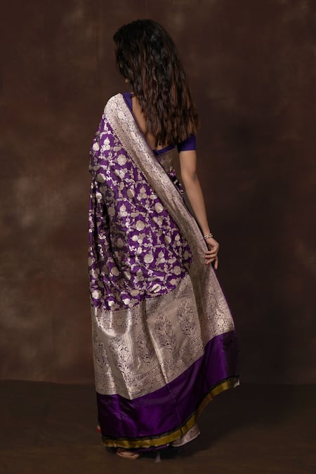 Shop Vishwa By Pinki Sinha X AZA Purple Silk Embroidery Floral Peacock Handwoven Banarasi Saree at Aza Fashions Shop_Vishwa By Pinki Sinha X AZA_Purple Silk Embroidery Floral Peacock Handwoven Banarasi Saree _at_Aza_Fashions