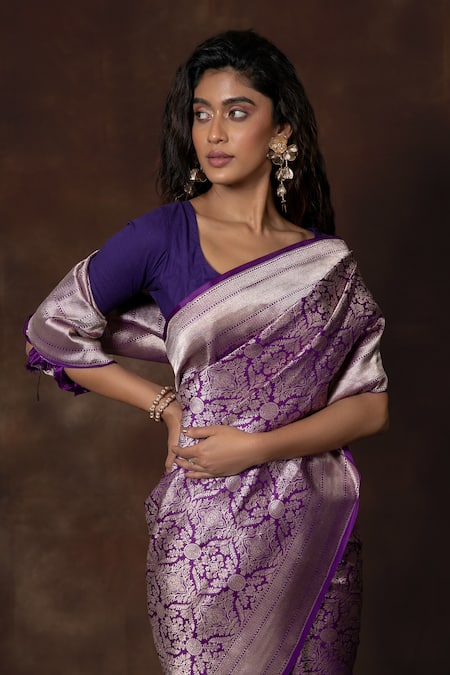Buy Vishwa By Pinki Sinha X AZA Purple Silk Embroidery Handwoven Banarasi Saree Online at Aza Fashions Buy_Vishwa By Pinki Sinha X AZA_Purple Silk Embroidery Handwoven Banarasi Saree _Online_at_Aza_Fashions