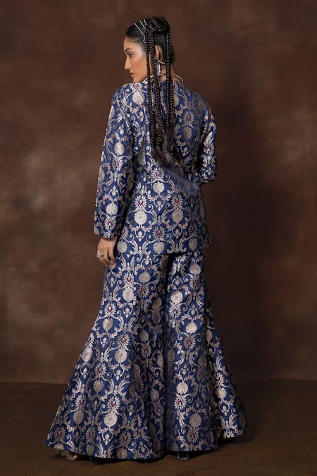 Vishwa By Pinki Sinha X AZA Banarasi Silk Floral Blazer & Gharara Set 