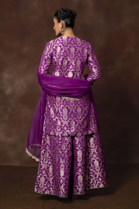 Vishwa By Pinki Sinha X AZA Purple Banarasi Silk Kurta Sharara Set