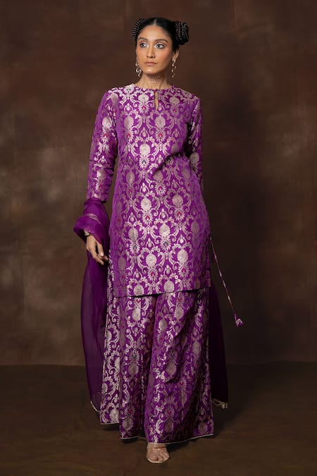 VISHWA BY PINKI SINHA x AZA Purple Banarasi Silk Kurta Sharara Set 