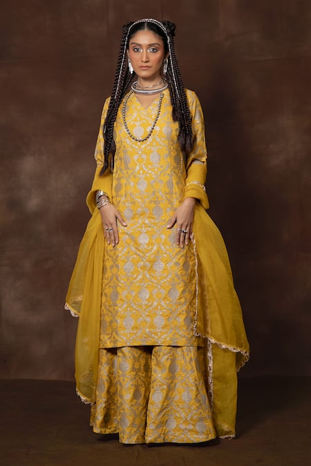 VISHWA BY PINKI SINHA x AZA Floral Jaal Banarasi Silk Kurta Sharara Set 