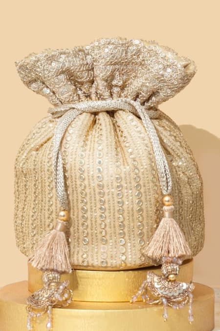 Shop_Amyra_Gold Sequins, Embroidery Potli Bag _at_Aza_Fashions