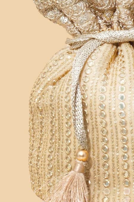 Buy_Amyra_Gold Sequins, Embroidery Potli Bag _Online_at_Aza_Fashions