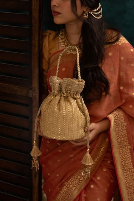 Shop_Amyra_Gold Sequins, Embroidery Potli Bag _Online_at_Aza_Fashions
