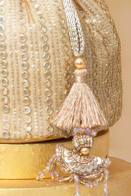 Amyra_Gold Sequins, Embroidery Potli Bag _at_Aza_Fashions