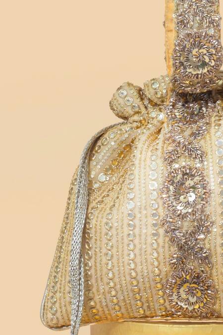 Buy_Amyra_Gold Sequins, Zari Embroidered Potli Bag _Online_at_Aza_Fashions