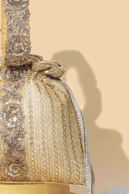 Shop_Amyra_Gold Sequins, Zari Embroidered Potli Bag _Online_at_Aza_Fashions