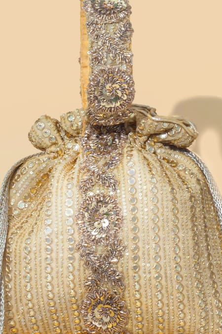 Amyra_Gold Sequins, Zari Embroidered Potli Bag _at_Aza_Fashions
