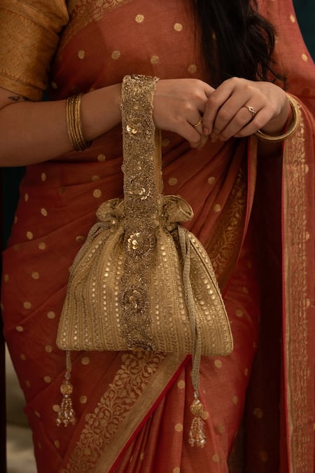 Buy_Amyra_Gold Sequins, Zari Embroidered Potli Bag 