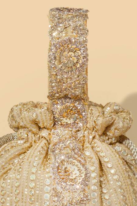 Amyra_Gold Sequins, Zari Embroidered Potli Bag _Online_at_Aza_Fashions