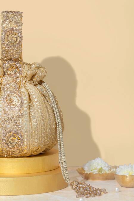 Buy_Amyra_Gold Sequins, Zari Embroidered Potli Bag _Online_at_Aza_Fashions