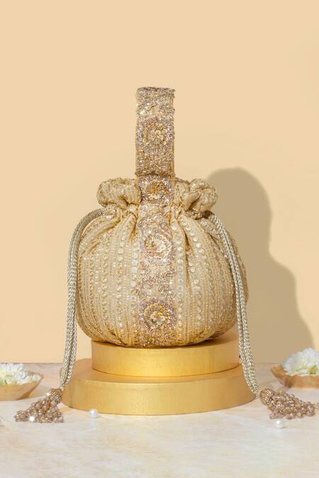 Shop_Amyra_Gold Sequins, Zari Embroidered Potli Bag _Online_at_Aza_Fashions