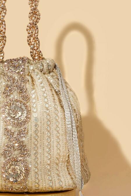 Buy_Amyra_Gold Sequins, Embroidery Bucket Potli Bag _Online_at_Aza_Fashions
