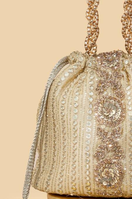 Shop_Amyra_Gold Sequins, Embroidery Bucket Potli Bag _Online_at_Aza_Fashions