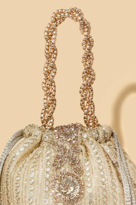 Amyra_Gold Sequins, Embroidery Bucket Potli Bag _at_Aza_Fashions